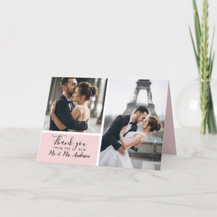 Carte De Remerciements Élégant rose pâle 2 Mariage photo Collage