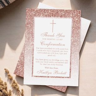 Carte De Remerciements Élégant Rose Parties scintillant Or Confirmation O