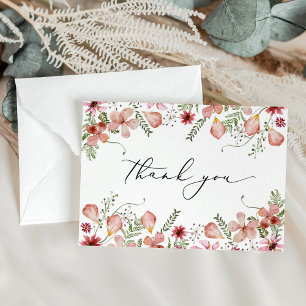 Carte De Remerciements Elégant rose Peach Aquarelle Fleurs Mariage que