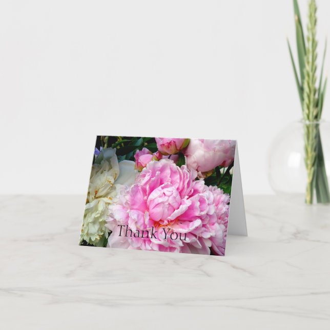 Carte De Remerciements Elégant rose peony blanc floral jardin photo (Devant)