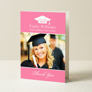Carte De Remerciements Elégant rose personnalisé photo de graduation