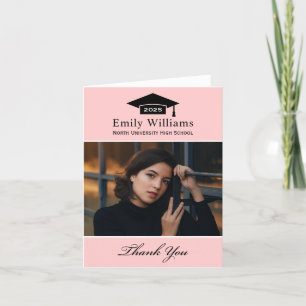 Carte De Remerciements Elégant rose personnalisé photo de graduation