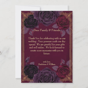 Carte De Remerciements Élégant Rose romantique Mariage gothique