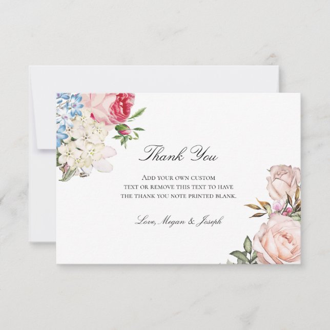 Carte De Remerciements Élégant rose rose florale (Devant)