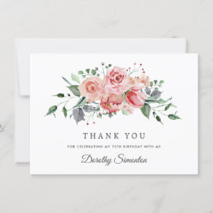 Carte De Remerciements Élégant rose rose florale 70e anniversaire Apparte