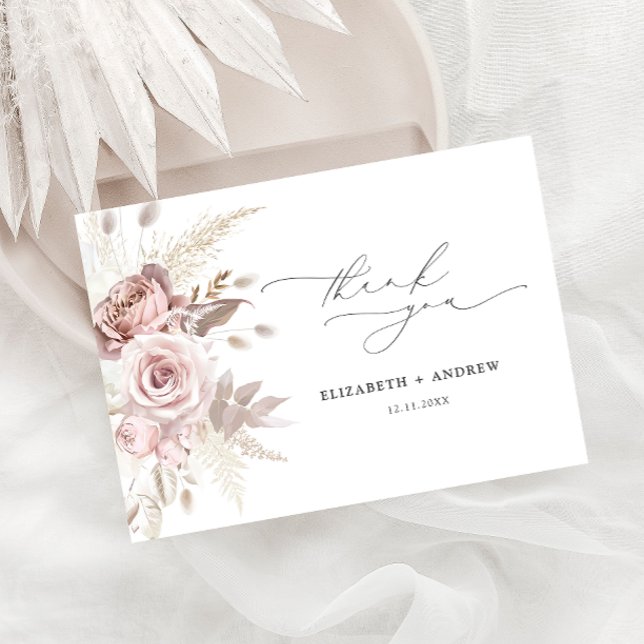 Carte De Remerciements Élégant rose rose pâle Rose floral Mariage (Créateur téléchargé)