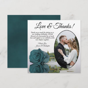 Carte De Remerciements Elégant Rose Turquoise Turquoise Oval Photo Mariag