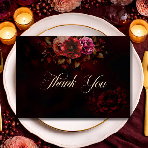 Carte De Remerciements Élégant rouge noir floral gothique Mariage