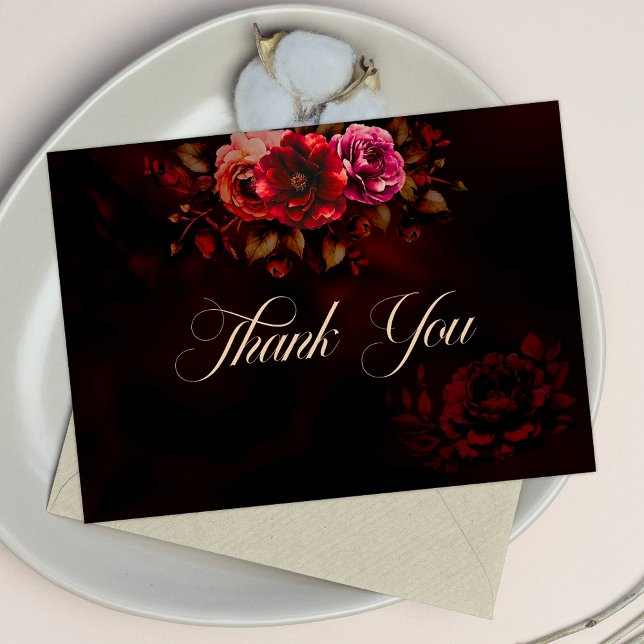 Carte De Remerciements Élégant rouge noir floral gothique Mariage (Créateur téléchargé)