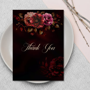 Carte De Remerciements Élégant rouge noir floral Mariage vertical