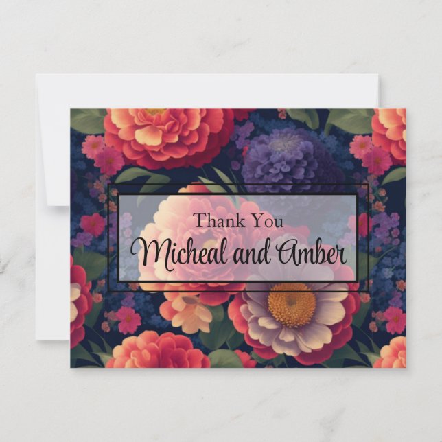 Carte De Remerciements Élégant rouge orange violet floral élégant script (Devant)
