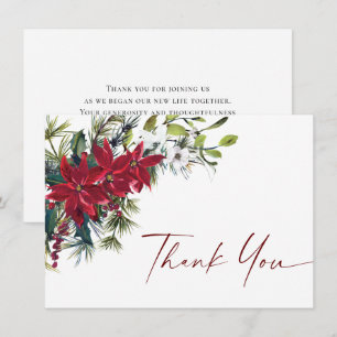 Carte De Remerciements Élégant Rouge Poinsettia Mariage de Noël hiver