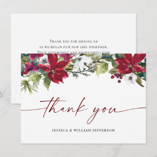 Carte De Remerciements Élégant Rouge Poinsettia Mariage de Noël hiver