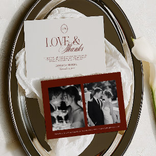 Carte De Remerciements Élégant Rouge Terracotta Profond 2 Photo Mariage