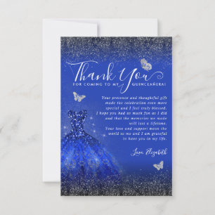 Carte De Remerciements Elégant Royal Blue Silver Parties scintillant Gown