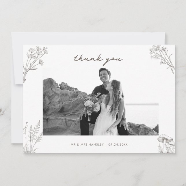 Carte De Remerciements Elegant Rustic Wedding Photo (Devant)