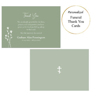 Carte De Remerciements Elegant Sage and White Flowers Orthodox Funeral   