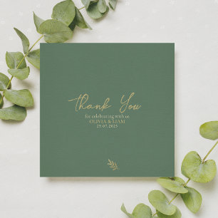 Carte De Remerciements Élégant Sage Green Gold Calligraphy Mariage