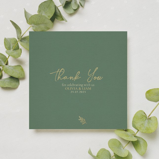 Carte De Remerciements Élégant Sage Green Gold Calligraphy Mariage (Créateur téléchargé)