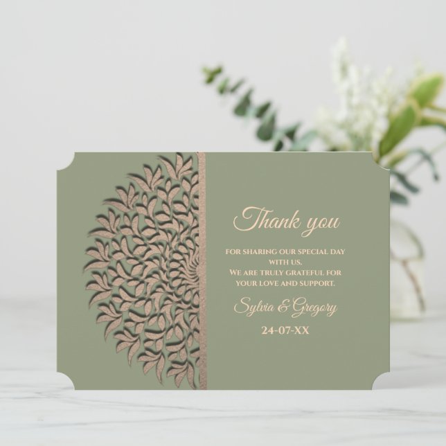 Carte De Remerciements Elégant Sage moderne vert & or classique mandala T (Debout devant)