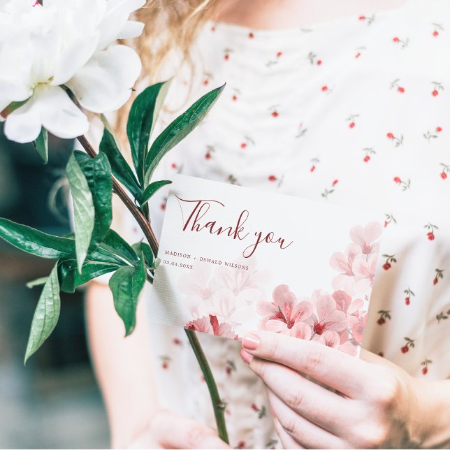 Carte De Remerciements Élégant Sakura Branche moderne mariage du printemp (Créateur téléchargé)