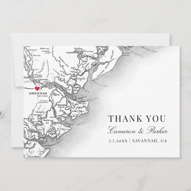Carte De Remerciements Elegant Savannah Géorgie Mariage photo Appartement (Devant)
