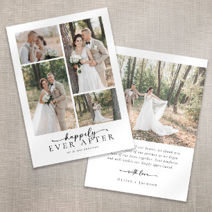 Carte De Remerciements Élégant Script 5 Photo Collage Mariage