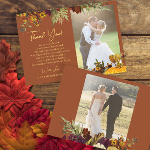 Carte De Remerciements Élégant script floral en terre cuite photo mariage