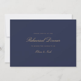Carte De Remerciements Élégant Script Gold & Navy Rehearsal Dinner Card