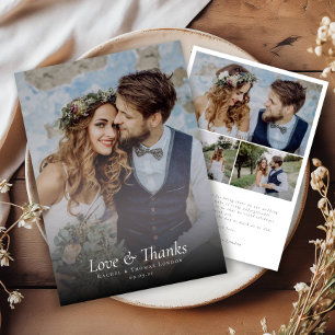 Carte De Remerciements Élégant Script Love & Thanks Photo Collage Mariage