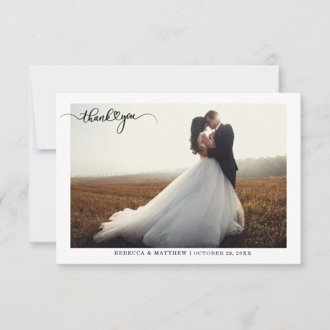 Carte De Remerciements Élégant script Mariage photo (Devant)