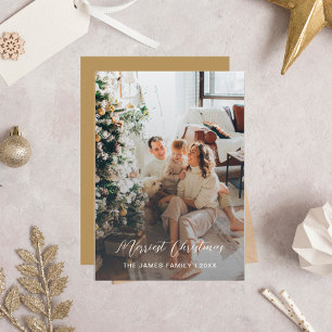 Carte De Remerciements Élégant Script Merriest Christmas Photo Card