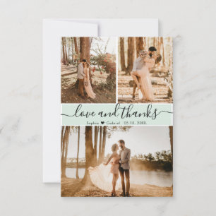 Carte De Remerciements Élégant Script Mint Green Mariage 3 Photo Collage