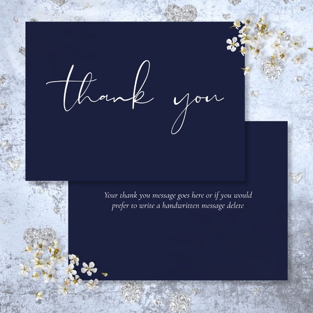 Carte De Remerciements Élégant script moderne Calligraphie Marine Bleu (Elegant Modern Script Calligraphy Navy Blue Thank You Card)