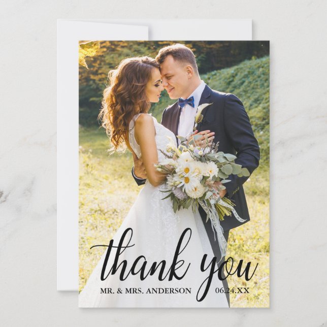 Carte De Remerciements Élégant script moderne Mariage Couple Photo (Devant)