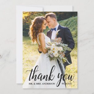 Carte De Remerciements Élégant script moderne Mariage Couple Photo