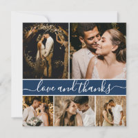 Élégant Script Navy 5 Photo Collage Mariage