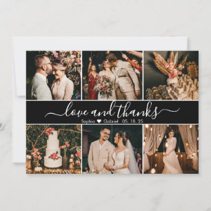 Carte De Remerciements Élégant script noir et blanc 6 photo Collage