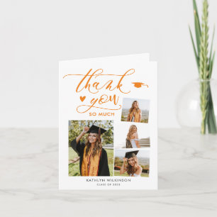 Carte De Remerciements Élégant Script Orange 4 Photo College Graduation