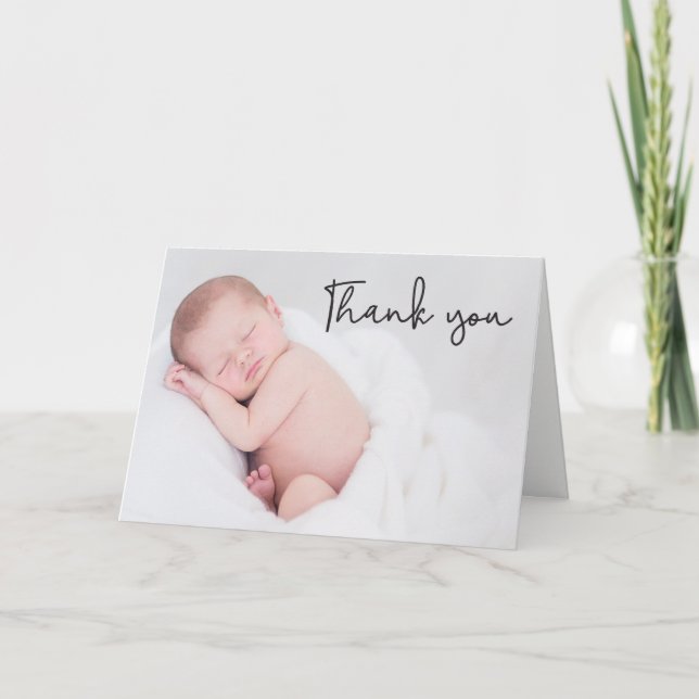 Carte De Remerciements Élégant Script Personnalisé Baby Birth Annonces (Devant)