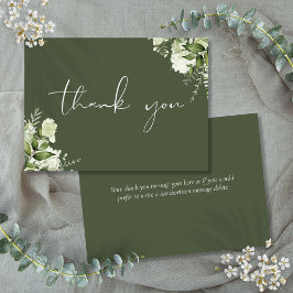 Carte De Remerciements Élégant script personnalisé Olive Green Floral