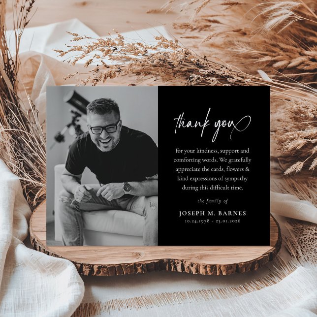 Carte De Remerciements Élégant Script Photo Funeral (Créateur téléchargé)