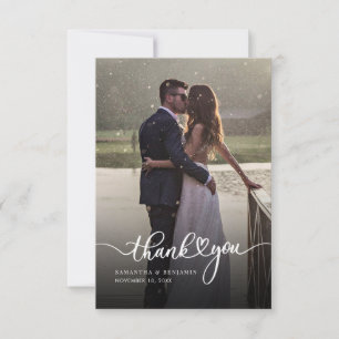Carte De Remerciements Élégant Script Photo Mariage Moderne