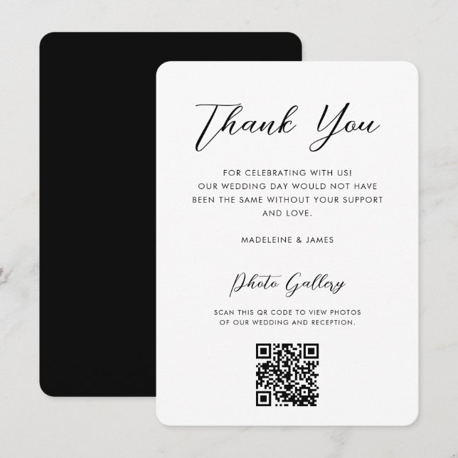 Carte De Remerciements Élégant script QR Code Galerie en ligne Mariage (Devant / Derrière)