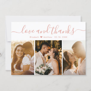 Carte De Remerciements Élégant Script rose blanc 3 Photo Mariage