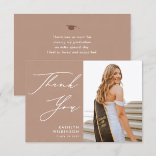 Carte De Remerciements Élégant script rose pâle Simple Diplôme Photo