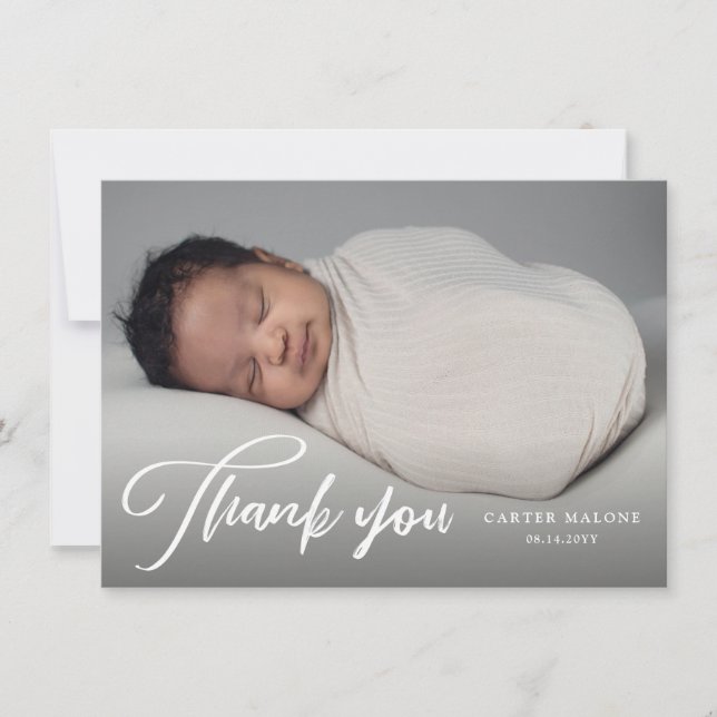Carte De Remerciements Élégant Script Simple Baby Photo (Devant)