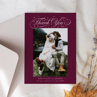 Carte De Remerciements Elégant Script typographie Points Mariage Cranberr