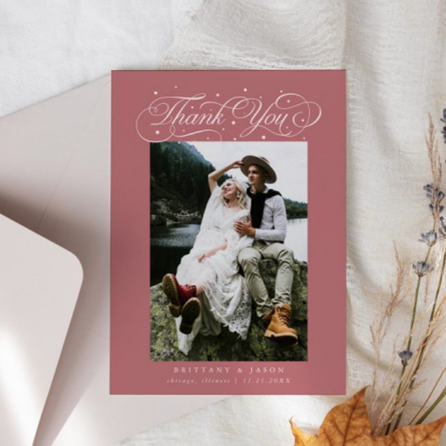 Carte De Remerciements Elegant Script Typography Dots Wedding Pink (Créateur téléchargé)