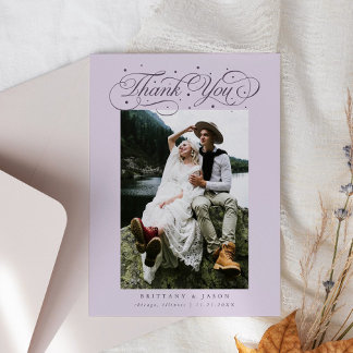 Carte De Remerciements Elegant Script Typography Dots Wedding Purple